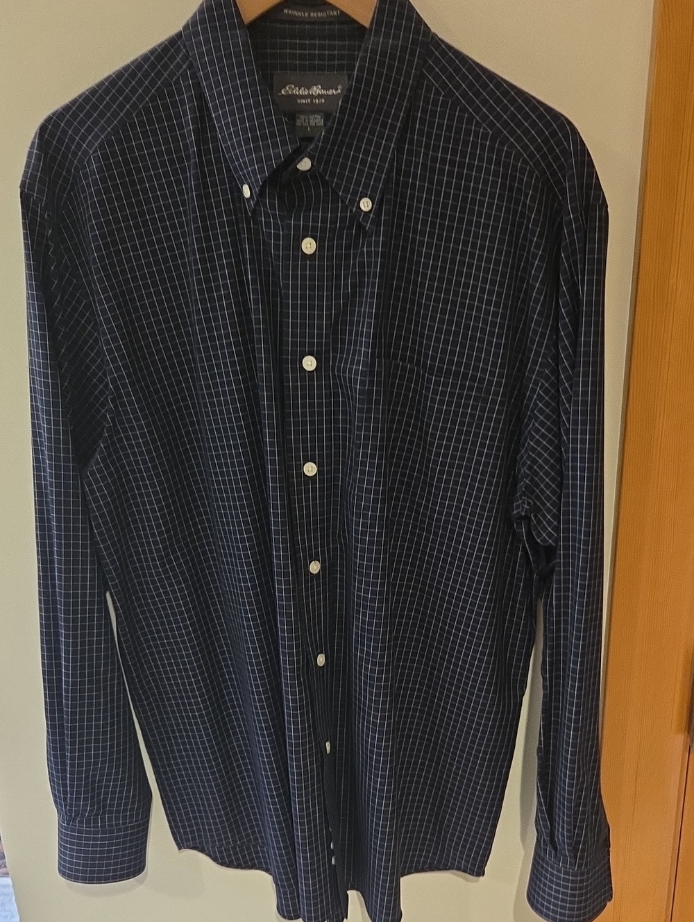 Men's Eddie Bauer Navy Windowpane Button-Up Dress Shirt